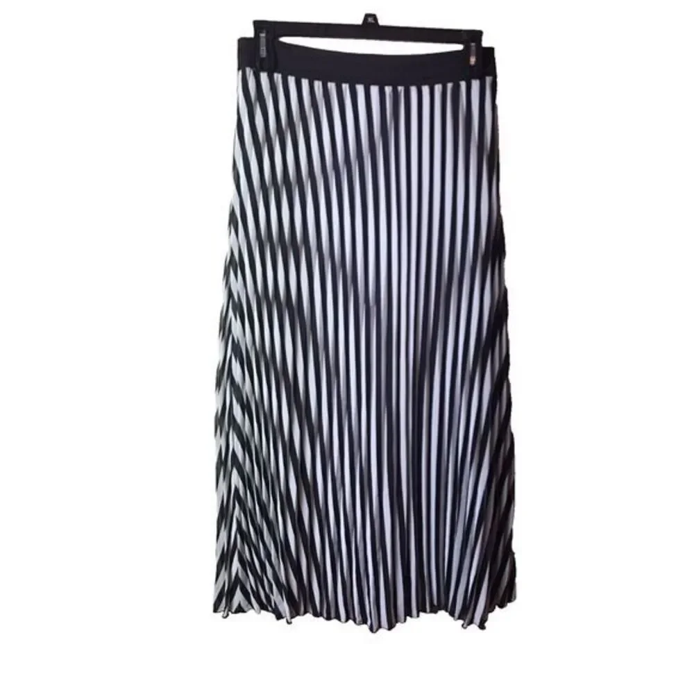 Vintag Lavish Woman's Striped Vertical Pleated Black and White Midi Skirt Size L - Picture 1 of 7